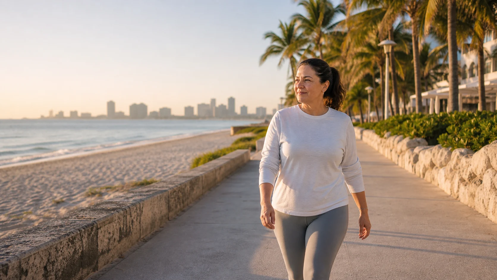 Adult walking along a Miami Beach path