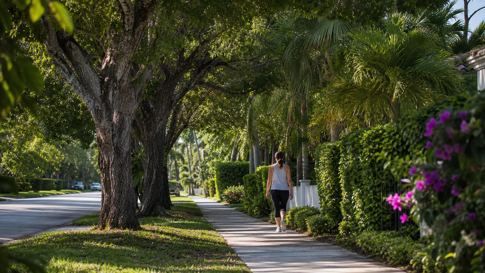 Quiet Pinecrest residential walking scene