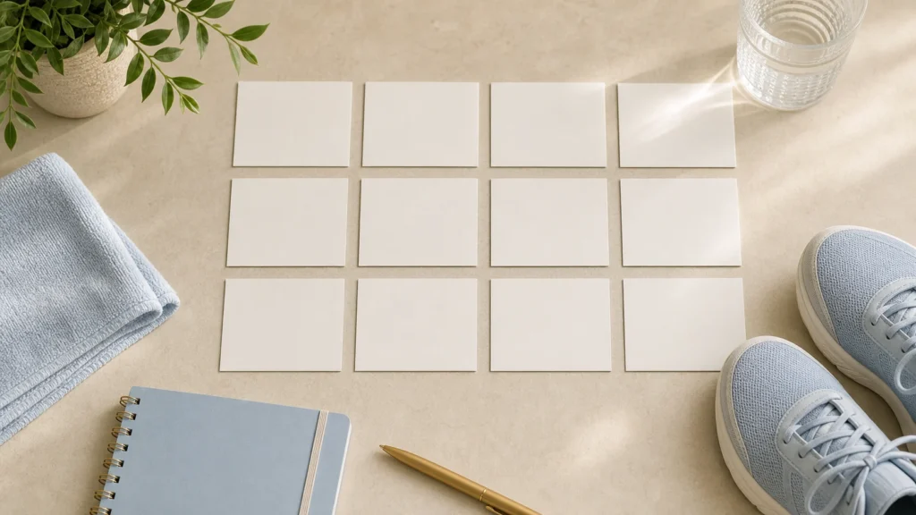 Twelve blank planning cards arranged in a grid.