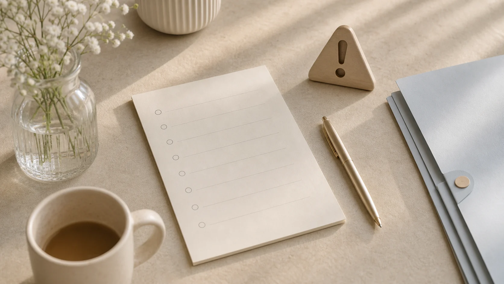 Claims evaluation checklist with a caution marker