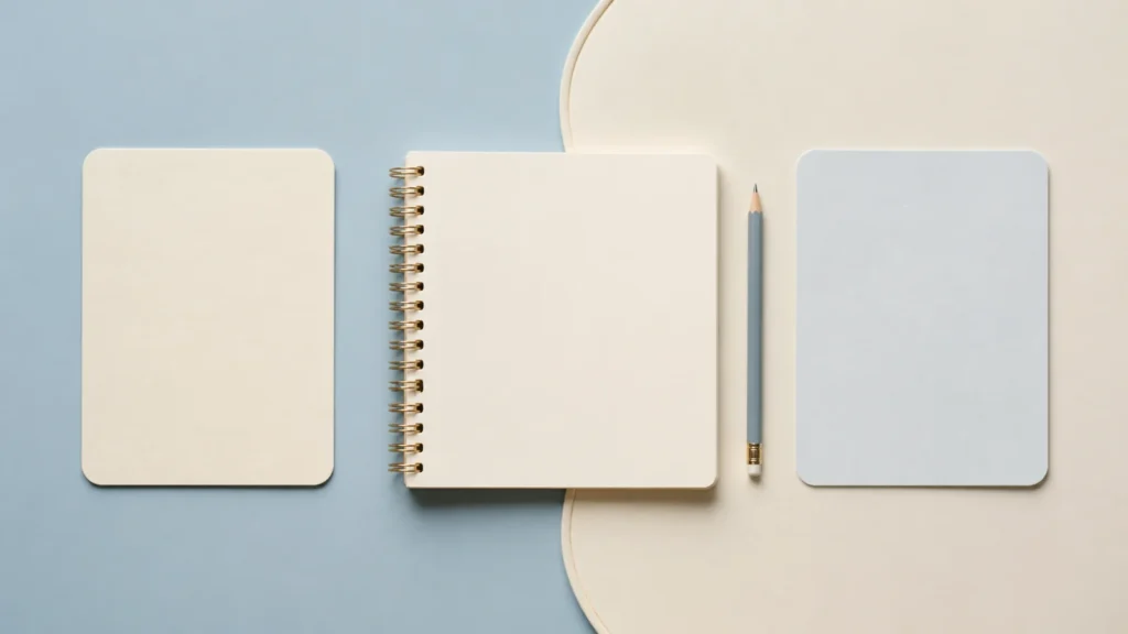 Open blank notepad with a soft dividing line between two planning cards.