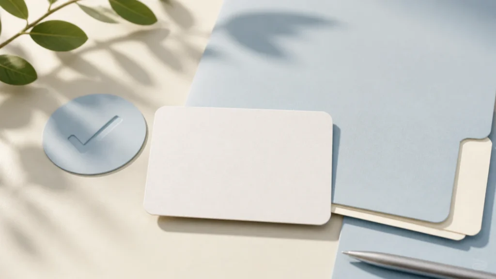 Blank credential card with a soft checkmark verification accent.